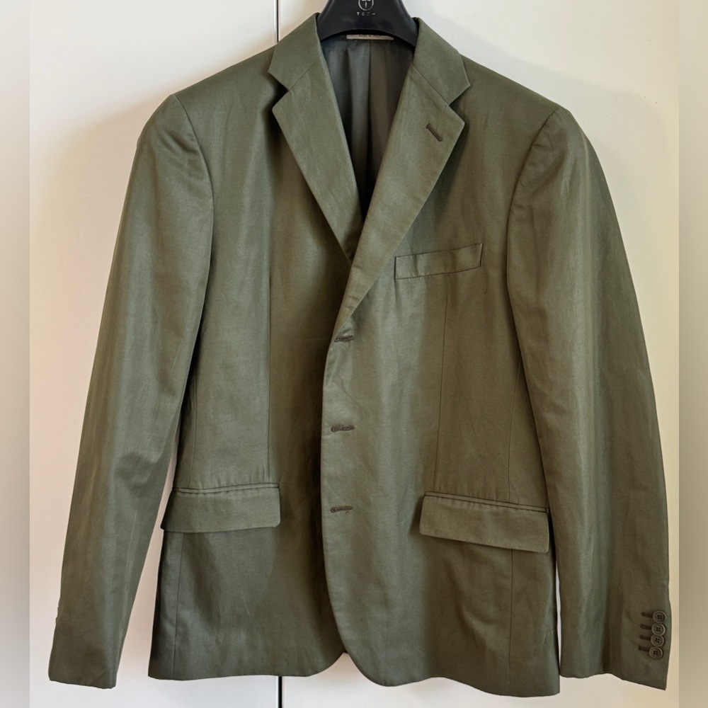 BOTTEGA VENETA COTTON BLEND SUIT OLIVE ARMY GREEN SUMMER WEDDING EU 52 / US 42 - Picture 2 of 14
